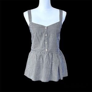 🎁 Japna Black & White Gingham Peplum Tank Top Size M NWT